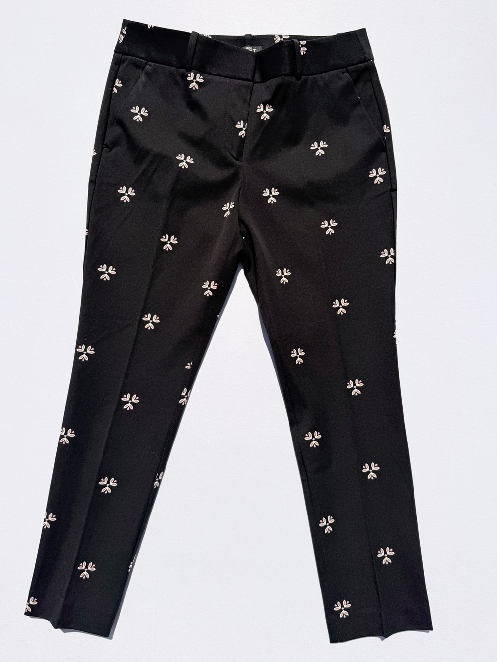 LOFT Petite Marisa Skinny Ankle Pants Black Cream Floral Print Work 8P NWOT